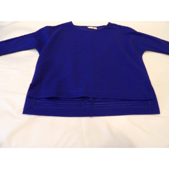 Chicos Size 1 Medium Blouse Blue Mesh Layered Cutout Boho High Low Batwing - Picture 2 of 10